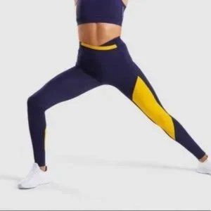 Gymshark | ASYMMETRICAL LEGGINGS High Waisted |  Navy Blue Yellow | Sz. Small